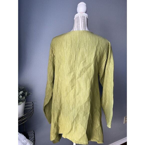 Kathleen Sommers Women Tunic Blouse Medium Lime Green 100% Silk Asymmetrical Hem - Picture 2 of 6